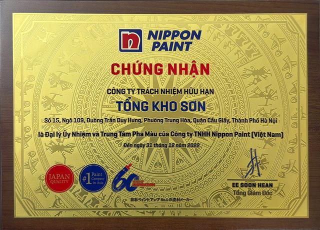 Chứng nhận sơn Nippon - Công Ty Trách Nhiệm Hữu Hạn Tổng Kho Sơn